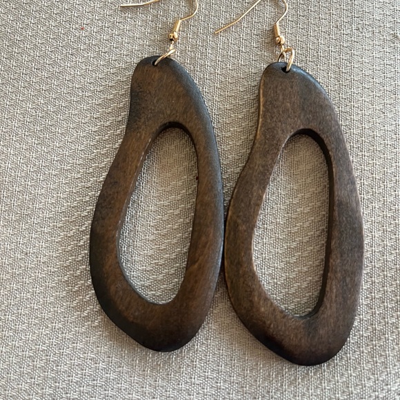 Brown Wooden Dangle Earrings Light Weight - Picture 4 of 4